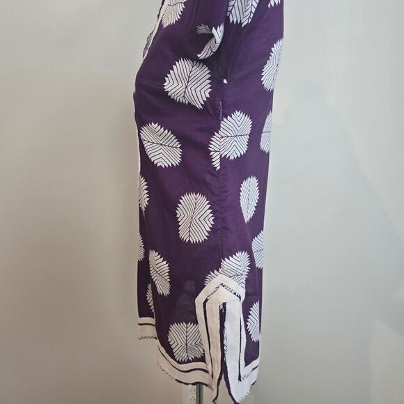 TORY BURCH Purple & White Long Sleeve V-Neck Tunic Sz 2 (721) - Picture 5 of 13